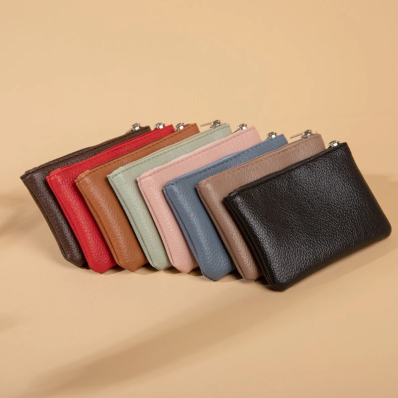 Ultra-thin Pu Leather Coin Purse Women Mini Wallet Lychee Pattern Zipper Short Card Coin Key Storage Bag Change Purses Carteira