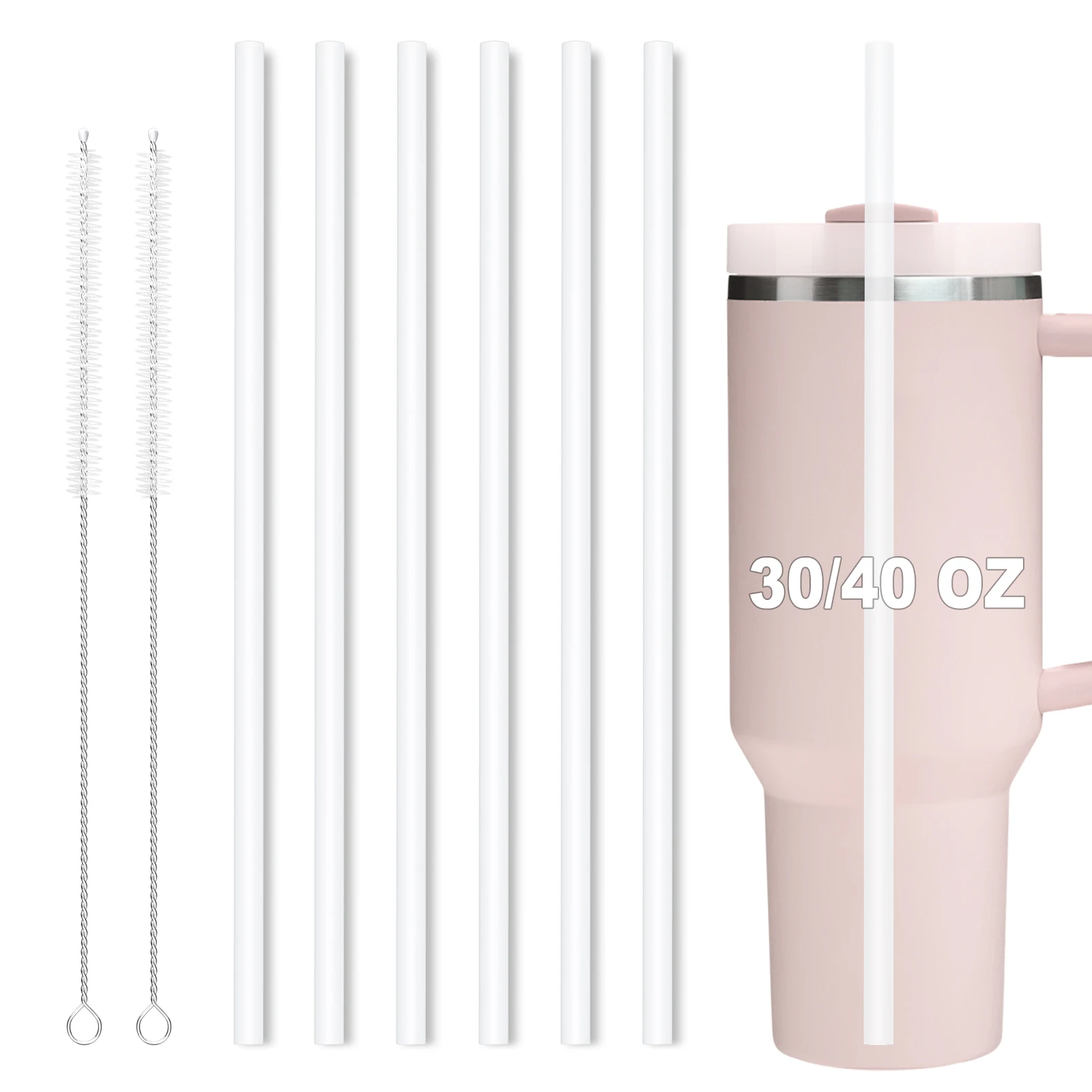 31cm 6Pcs Reusable Straw With 2Pcs Cleaning Brush Druable Flexible Safe Straw Replacement For Stanley 40 oz/30 oz Cup Tumbler