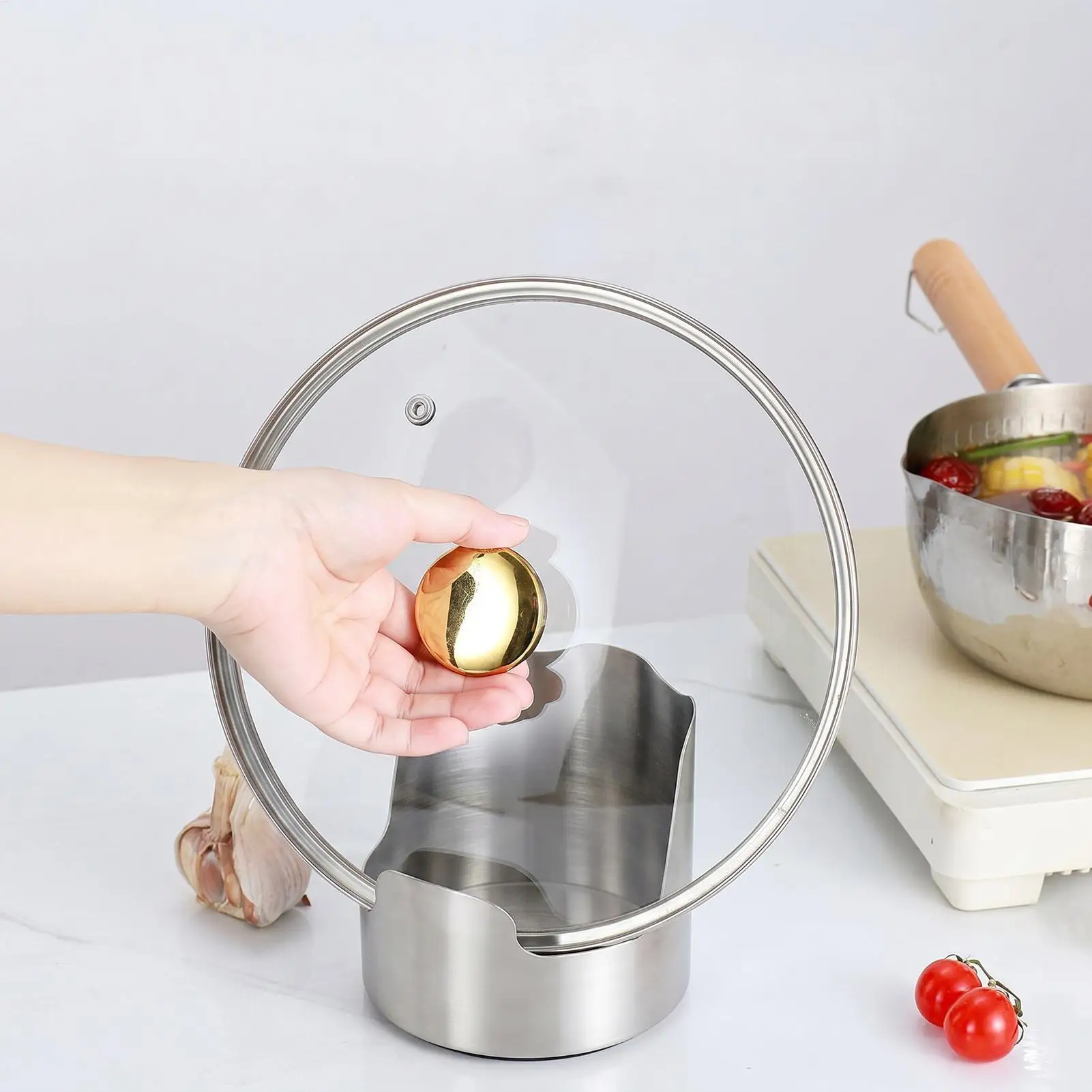 Stainless Steel Spoon Rest Heavy Duty Pot Lid Holder Vertical Utensil Stand Kitchen Countertop Organizer Anti Rust Spatula Tongs