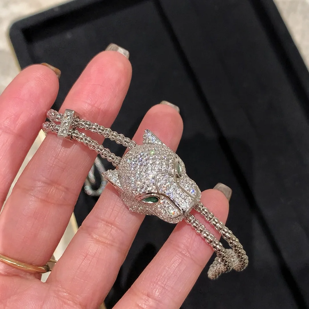 

Luxury Full Zircon Leopard Head Necklace For Women Panther Silver Necklace Argent 925 Necklaces Fine Jewelry
