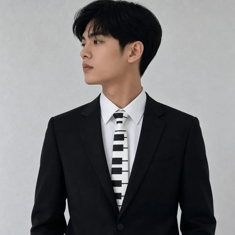 Fashion Polyester Skinny Necktie 5cm Narrow Width Korean Style Piano Pattern Tie Piano Music Print Casual Music Note Tie Student