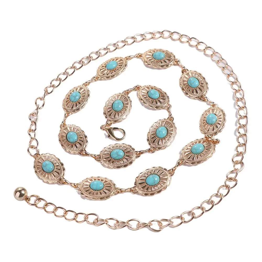 Personality Dress Accessories Turquoise Beach Body Chain All-match Women Waist Chain Ethnic Style Metal Belt Bohemian Belts