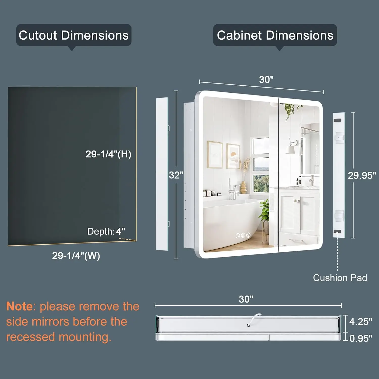 Medicine Cabinet Mirror with Light, Aluminum Frame, Outlets & USB & Type-C, Plug-in or Hardwired, Recessed2 Shelf, Customized