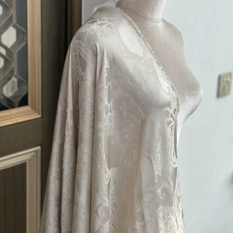 

1 meter 65% Mulberry Silk 35% Cotton 22 momme Heavy Brocade Silk Fabric Light Apricot colored 135cm 53" wide by the yard JN717