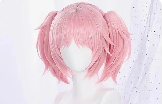 Cosplay Wigs Pink Synthetic Short Clip Ponytails Heat Resistant Wigs + Wig Cap