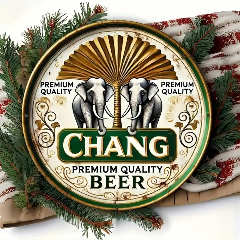 Letrero de estaño de cerveza Chang, elefante Vintage, decoración de pared de Metal de 8x8 pulgadas para el hogar, Bar, garaje, cueva de hombre, letrero artístico de aluminio Retro