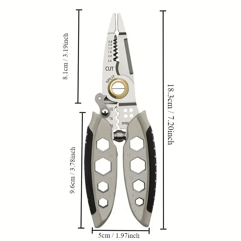 7'' Screw Stripping Pliers Multifunctional Cutting Press Pull Wire Twist The Screw Wire Stripper Stainless steel Pliers