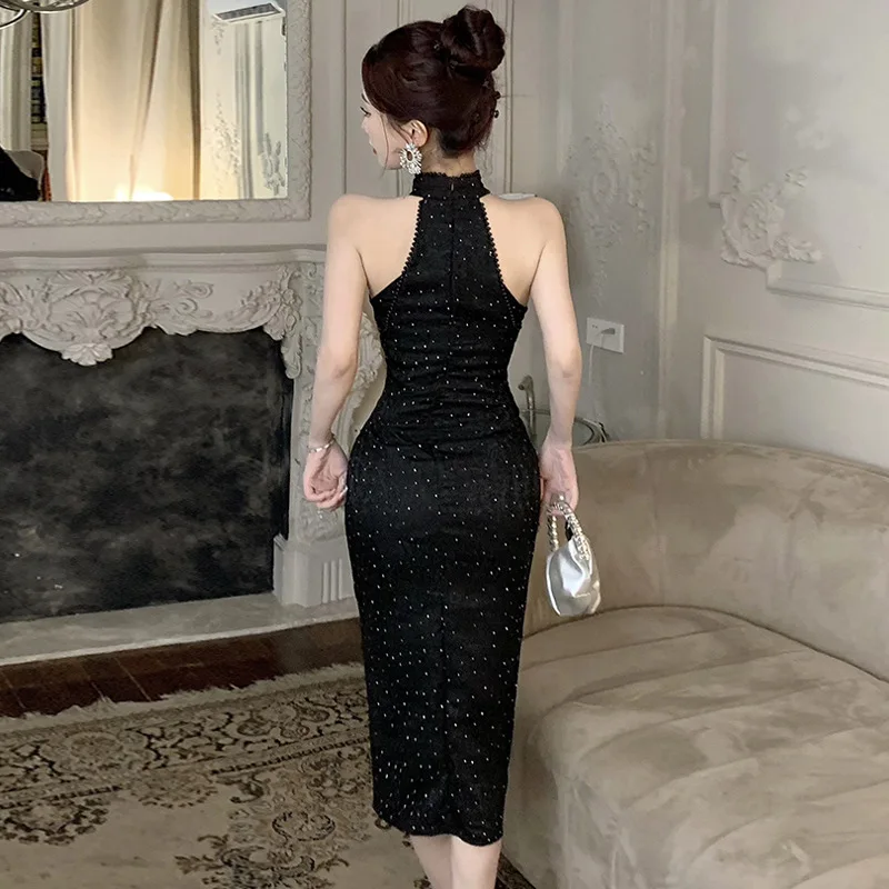 New Backless Chinese Style Improved Female Qipao Cheongsam Elegant Classic Long Sleeveless Dress Sexy White Vestidos