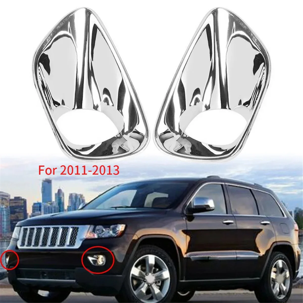 Amortecedor dianteiro do carro Tampa Luz de Nevoeiro, Chrome Tampa da lâmpada de nevoeiro, Jeep Grand Cherokee 2011-2013