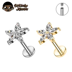ASTM F136 Titanium 16G Flower CZ Labret Medusa Monroe Piercing Helix Cartilage Conch Tragus Lobe Stud Earring Piercing Jewelry