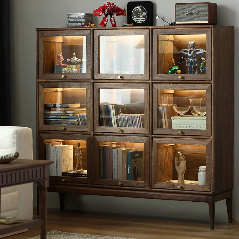 Bookcase, living room, glass flip door cabinet, combination storage, hand display cabinet, rattan woven dining edge cabinet