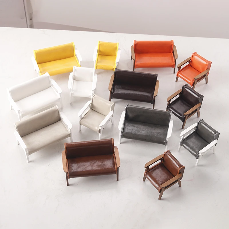 1:12 Dollhouse Miniature Sofa Leather Sofa Single/Double Chair Furniture Model Living Room Decor Toy Doll House Accessories