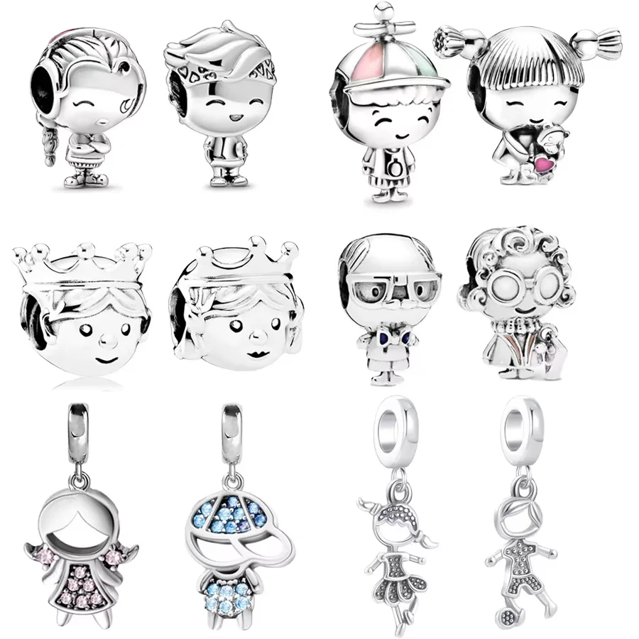 DIY Jewelry Gift Pink Girl Blue Hat Boy & Princess Prince Pendant Charm Beads Fit Original 925 Sterling Silver Pandora Bracelet