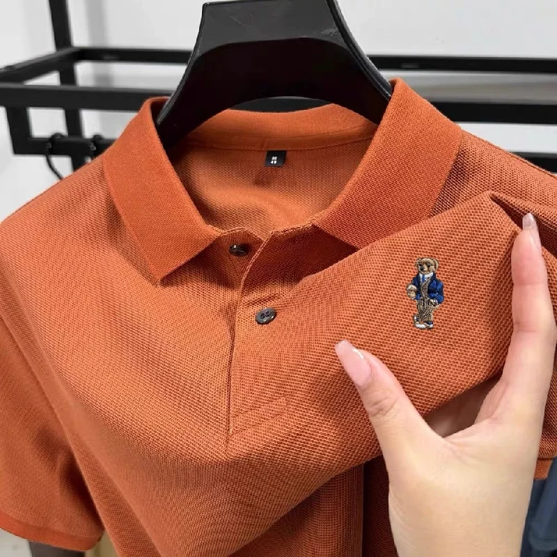 Summer high-quality cotton short sleeved men's polo shirt fashion brand teddy bear embroidery golf business casual T-shirt view 4