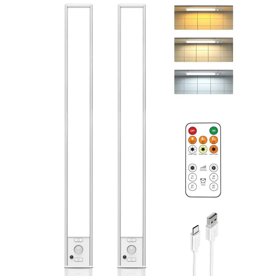 

Освещение под шкафом с пультом дистанционного управления, 160 светодиодных светильников с датчиком движения в помещении, 4000 мАч, USB-перезаряжаемые светильники для шкафа, 3 температуры цвета, Wi