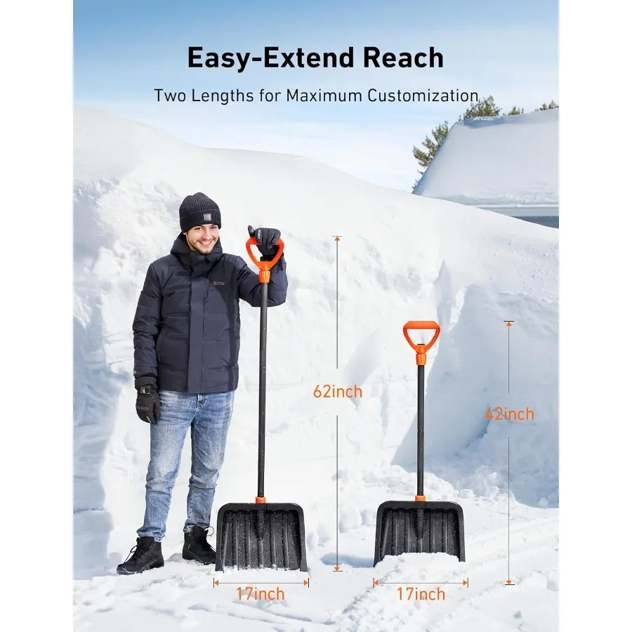 62 مجرفة ثلج شديدة التحمل مع مقبض مريح قابل للتعديل وشفرة من الفولاذ المقاوم للصدأ بعرض 17 بوصة للتصفية بكفاءة #4