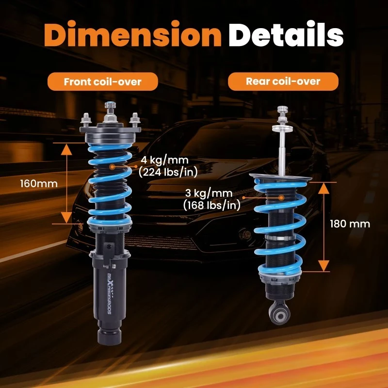

Twin Tube Design 24 Way Adjustable Absorb Shock Suspension Coilovers Springs Kit for /CR-X 1984-1987