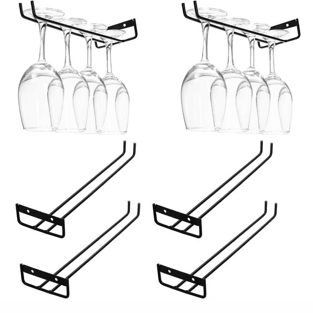 11.8 Inch Stemware Wine Glass Rack Wall Mountable Wrought Iron Black Metal Wine Glass Holder for Kitchen Bar Decor