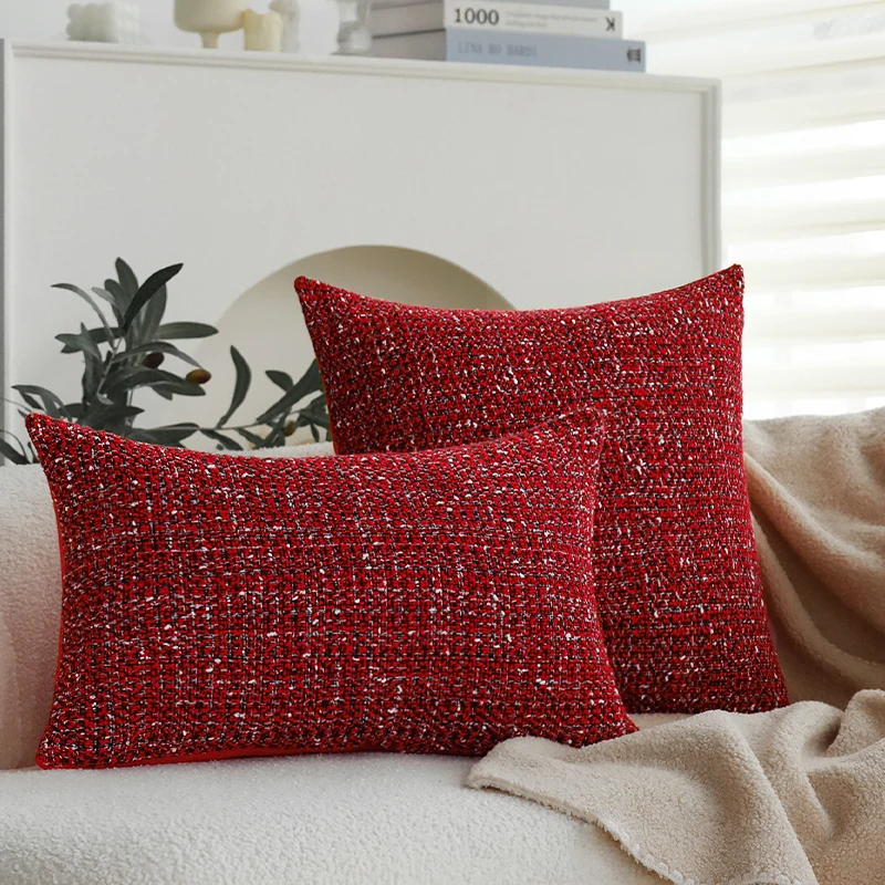 

CANIRICA Cushion Cover Red Christmas Pillow 30x50cm 45x45cm Knitted Wool Home Decoration Pillow Cover for Living Room Sofa Party