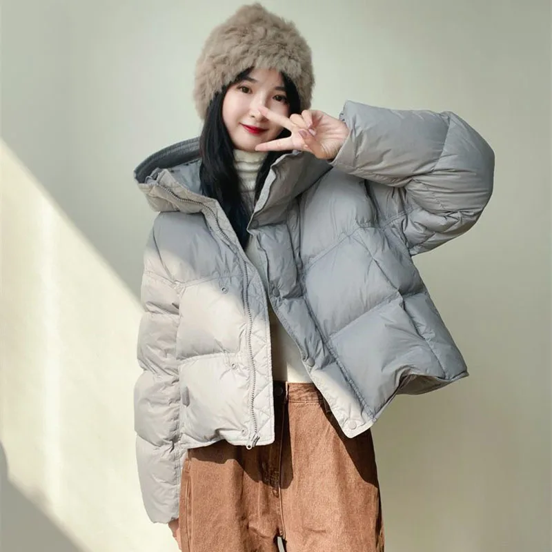 Lucyever Short Down Cotton Jacket for Women 2023 Winter Fashion Hooded Warm Parkas Ladies Lightweight Puffy Cotton Padded Coat