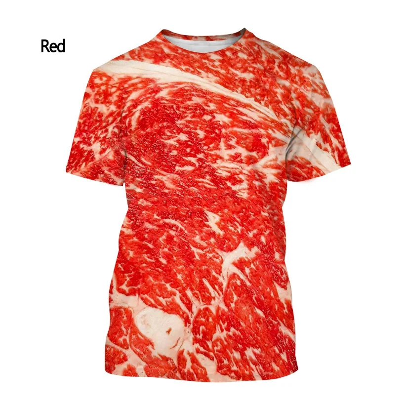 New Fashion Funny Fresh Meat Beef 3D Printing T-shirt Men\'s and Women\'s Casual Short-sleeved Round Neck T-shirt Top