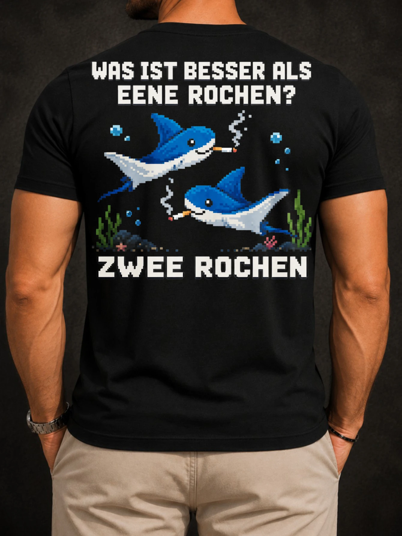 Pixel Smoking Rays Underwater Tee pixelstyle smoking rays underwater plants and GermanZwee Roche T-shirt unisexe pour tous