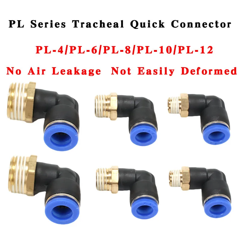 5 uds serie PL conector de aire neumático de conexión rápida 90 °   Codo, empuje rápido para manguera de 4-12 mm a conector de rosca macho M5, G1/8, G1/4