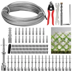 20PCS Wall Wire Trellis Kit for Climbing Plants Outdoor 30Meter Wire Ropes 98.3ft Stainless Steel Hubs Green Wall Cable System