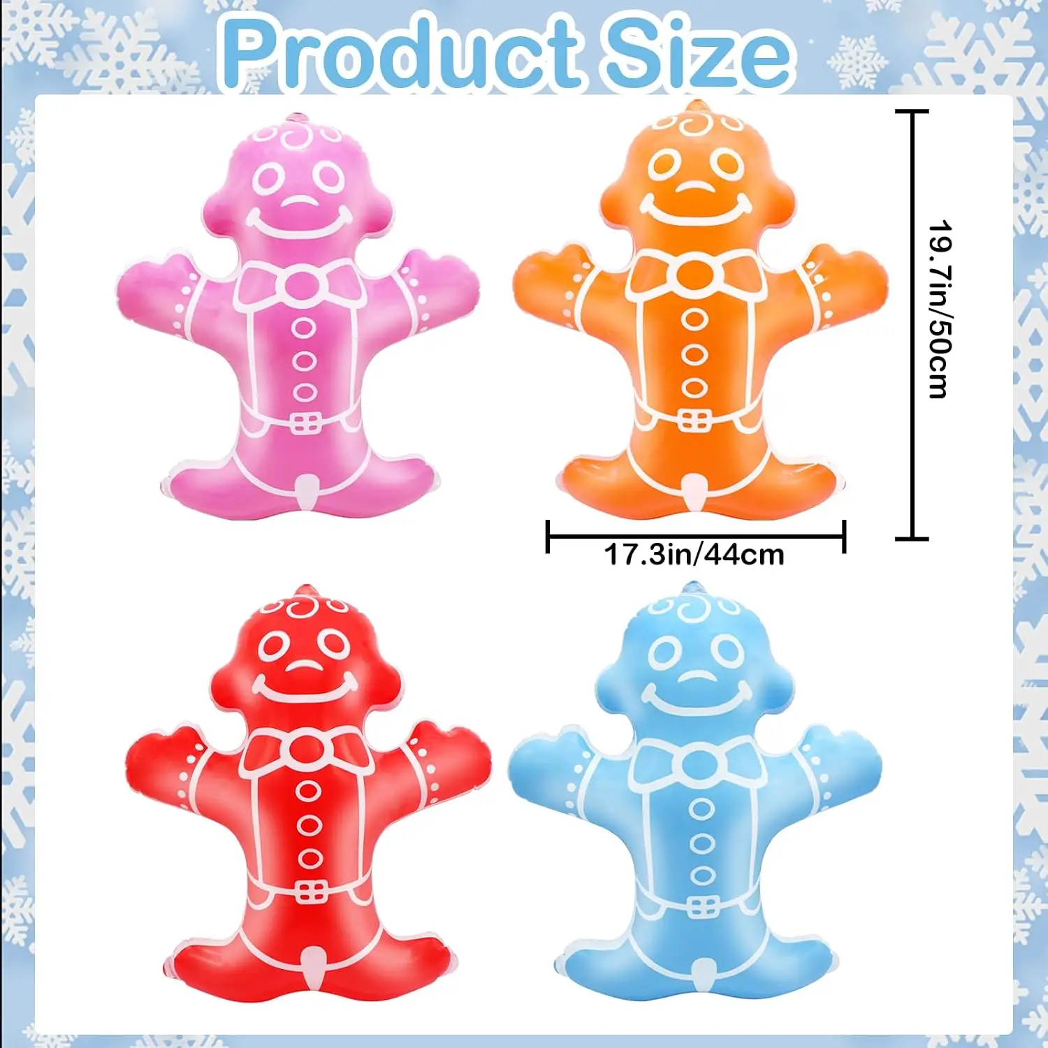 4 Pcs Candyland Party Decoration 19.7'' Inflatable Colorful Gingerbread Man Prop Balloons Candy Trunk or Treat Car Decorations for Birthday Xmas Holiday Party Supplies Gifts