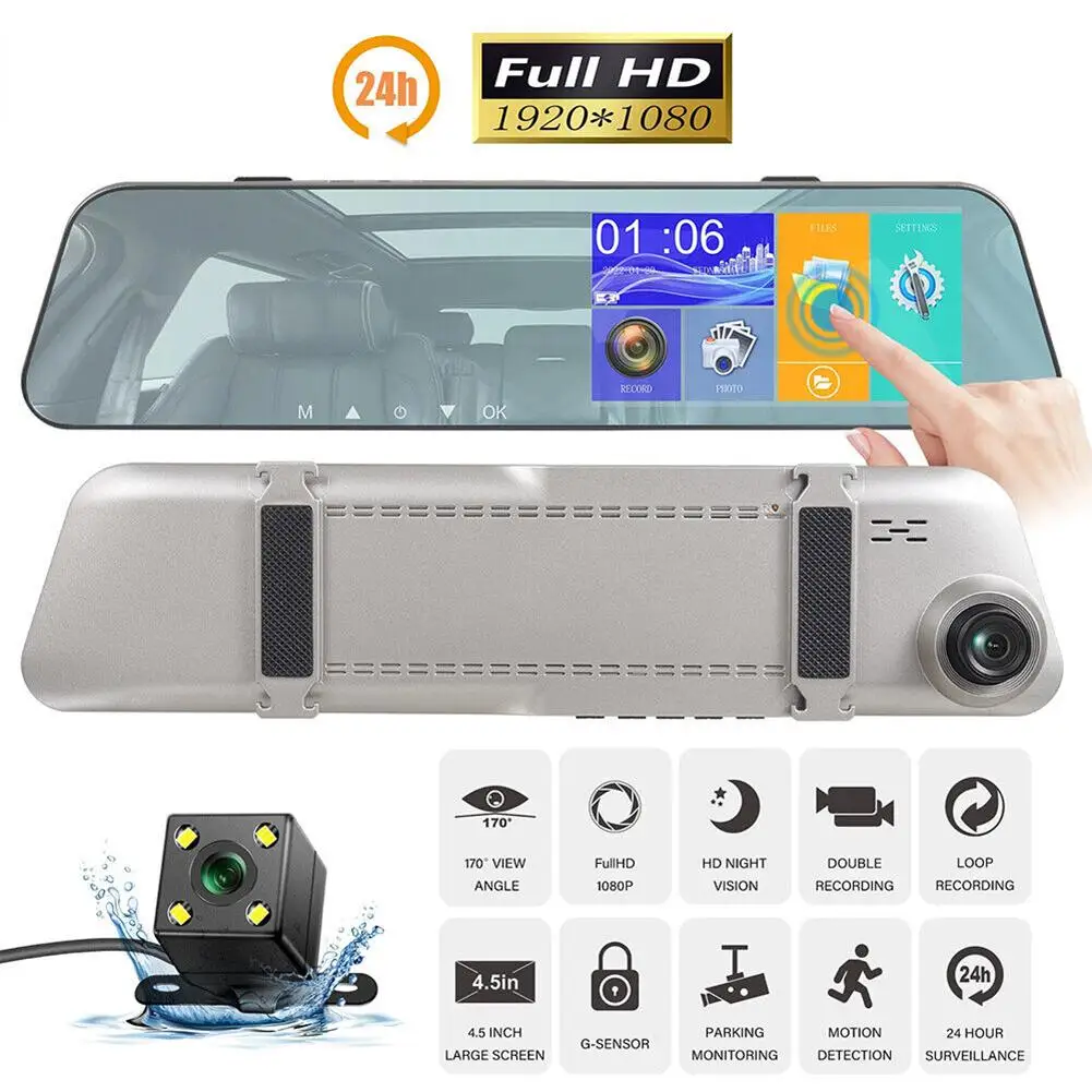 

5-inch Rearview Mirror Car DVR Dash Cam 1080P 2.5D Touch Night Vision Front Rear Video Driving Recorder