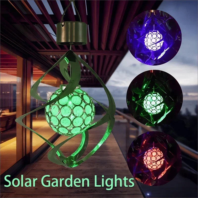 Luz colgante giratoria de bola hueca LED Solar, carillón de viento Solar de césped colorido impermeable, jardín, patio, Camping, iluminación exterior