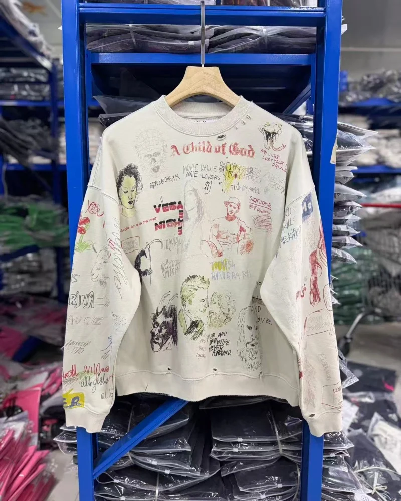 Paly SS26 All Over Print Graffiti High Quality Crew Neck Pure Cotton Streetwear Men Women Couple Casual Pullover Sweatshirt