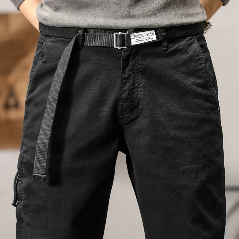 Men's Cotton Loose Sports Casual Pants Fashion Multi-Pocket Simple Binding Feet zipper Hip Pop Streetwear Cargo Pants Jogger Men