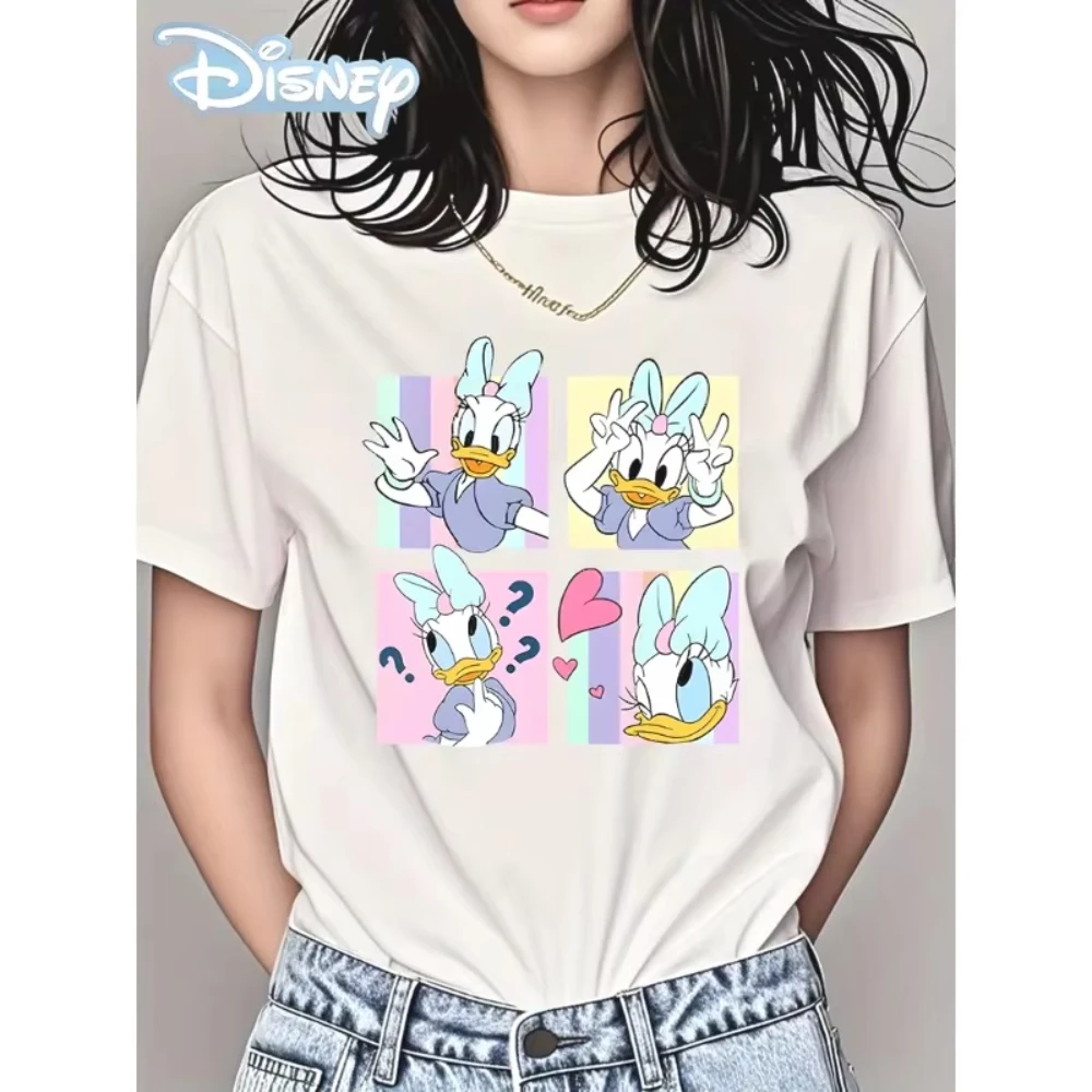 

Disney Women Daisy Duck T-Shirt Girls Couple Set Cotton Casual Men T-Shirt Round Neck Top Casual Fashion Loose Fit Short Sleeve