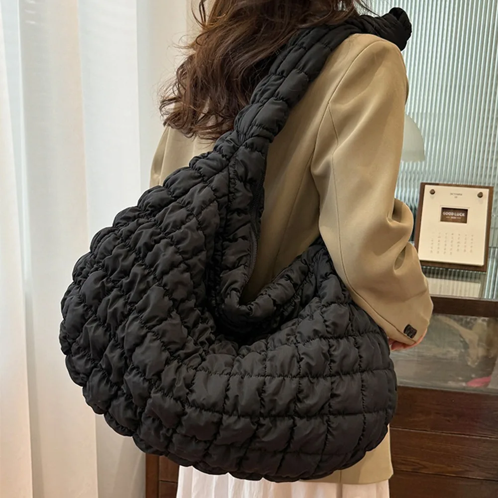 Padding Quilted Tote Bag for Women Quilted Large Capacity Puffer Tote Bag Lightweight Solid Color Crossbody Purse Women Girls