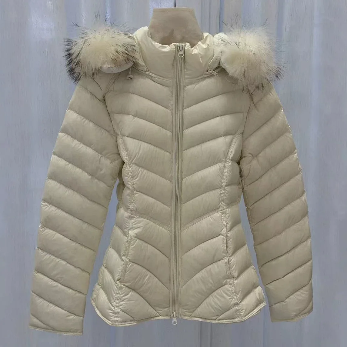 Winter Hooded Natural Detachable Fur Collar Down Jacket Female Warm Cold Proof Jacket Women White Duck Down Pork Rib Outwears