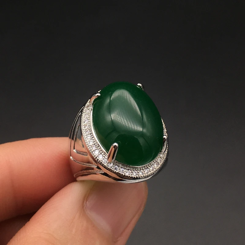 HuiSept Vintage 925 Silver Ring Jewelry for Women Men Oval Shaped Emerald Zircon Gemstone Rings Ornament Wedding Party Wholesale