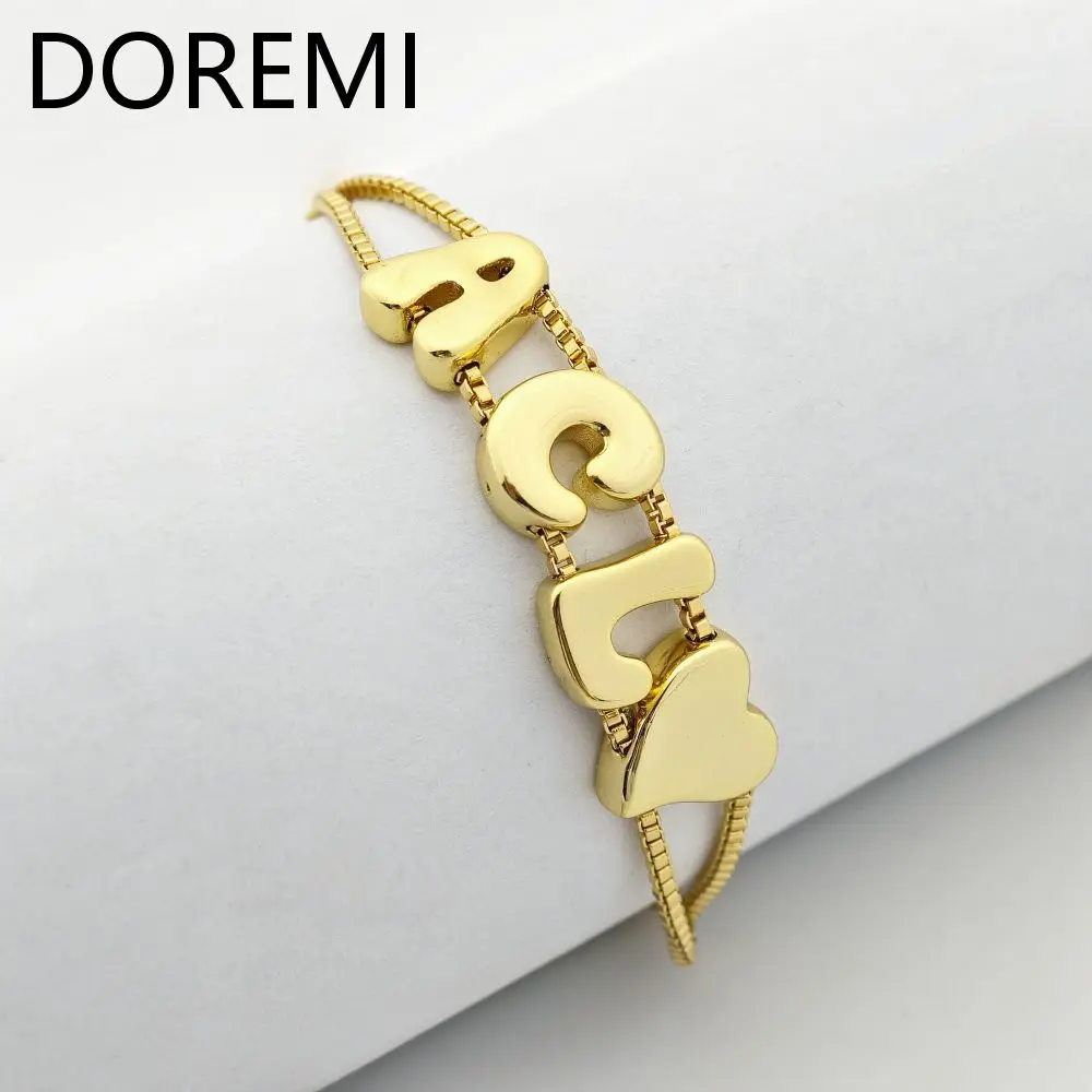DOREMI Plain Letters Bubble Fat Initial Letter Name Bracelet Slide Beads Women Gold Bubble Custom Letter Bracelet Gift