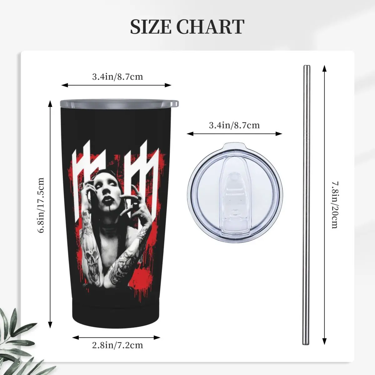 Marilyn Manson Glitch Fan Gift Music Stainless Steel Tumbler Vacuum Insulated Mugs Thermal Cold Cups Straw With Lid 20oz