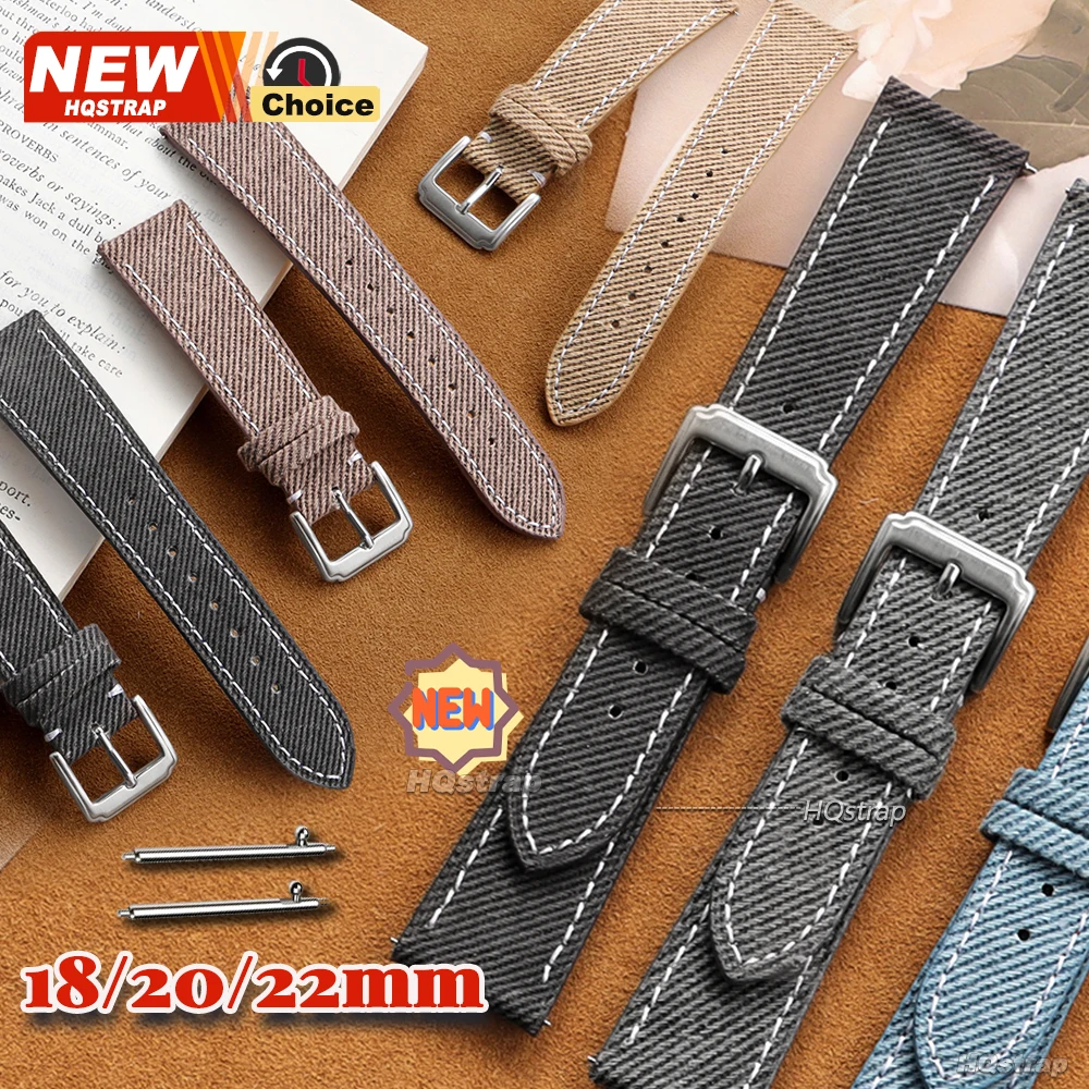 Bracelet de montre vintage 18mm 20mm 22mm, style denim en cuir, pour montre connectée, compatible Seiko, Rolex, Omega, pour homme et femme