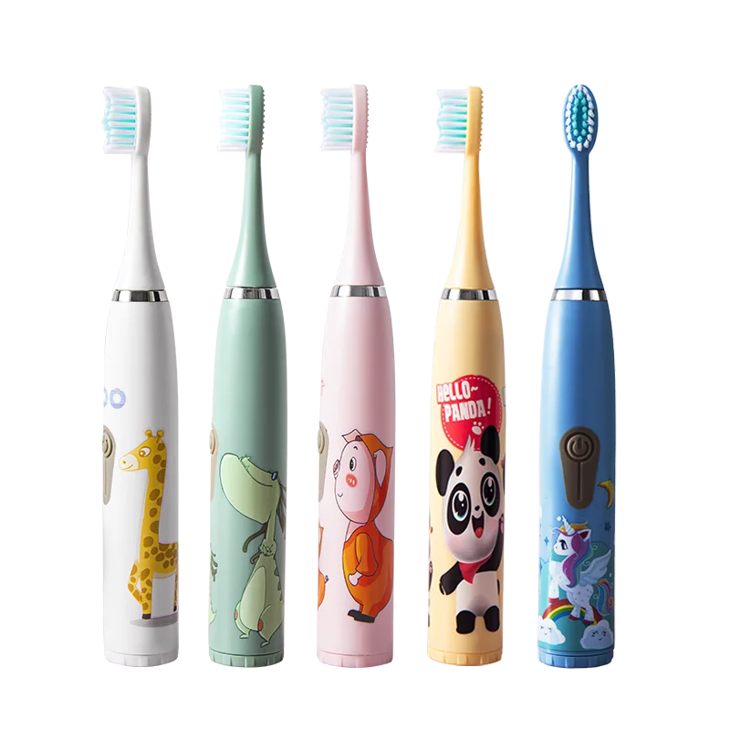 Children\'s Electric Toothbrush Colorful Cartoon With Replacement Heads Ultrasonic Rechargeable Soft Hair Cleaning Brush for Kids