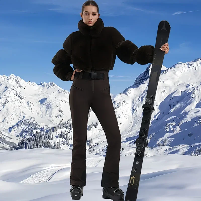 Snowboard Jumpsuits Slim Thermal 1PS Ski Suit Outdoor Sports Hoodie Suit Winter Women Ski Clothing Windproof Waterproof Snow Set