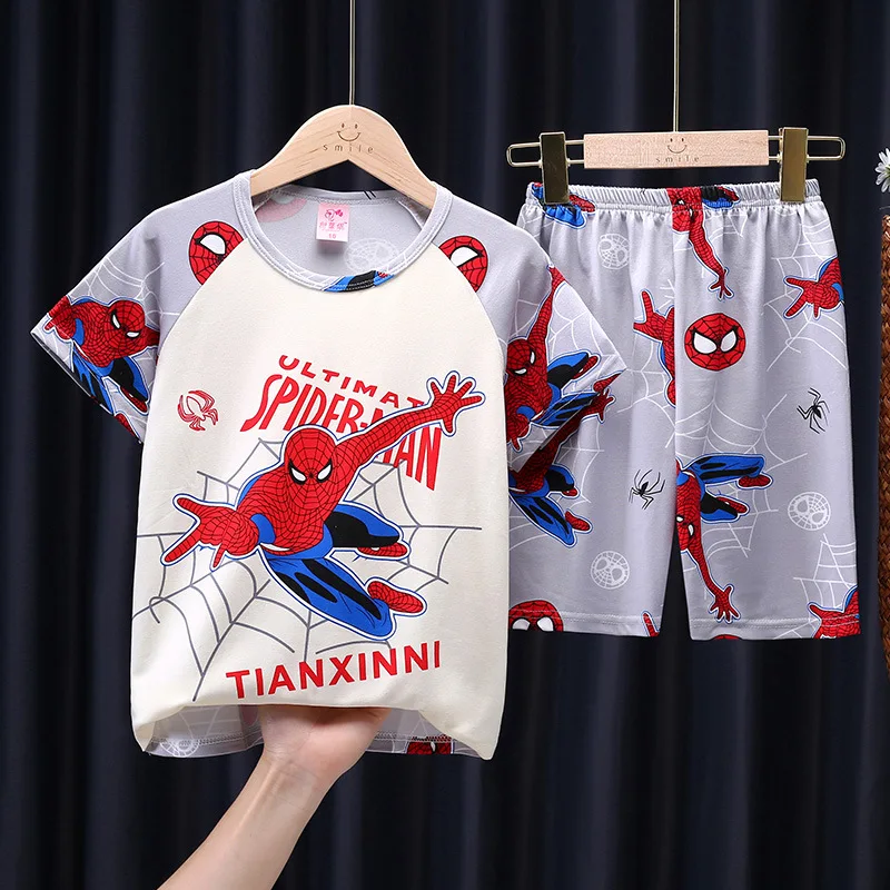 Zomer Kinderen Pyjama Set Korte Mouw T-Shirt Nachtkleding Pijama Jongens Spiderman Cartoon Pyjama