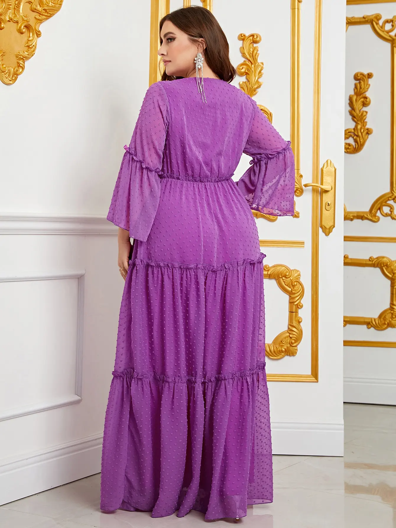 Plus Elegant V Neck Long Sleeve Dresses