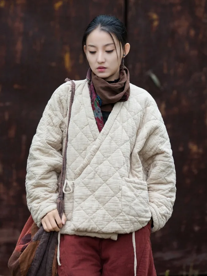 

Thiened Cotton Jaet Women's Outerwear Set Buddhist Layperson's Winter Clothes Chinese Sle National Trend Zen Sle Open...