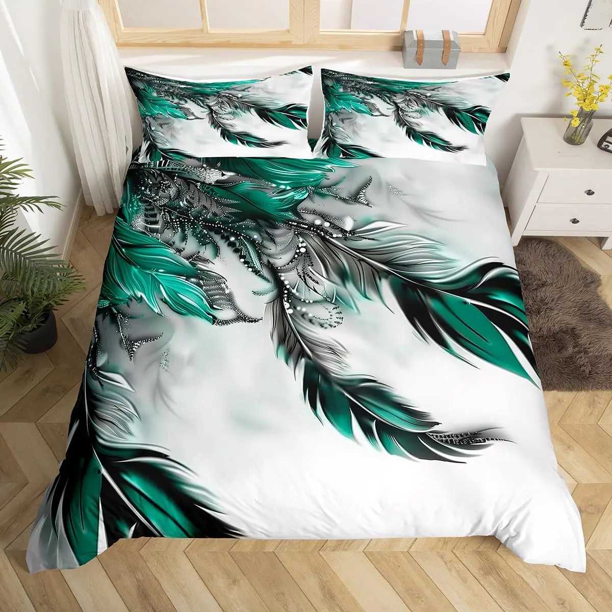 Peacock Feather Print Duvet Cover Set Queen Peacock Skin Texture Bedding Set Wild Animals Comforter Cover Noble Teal Quilt Cover