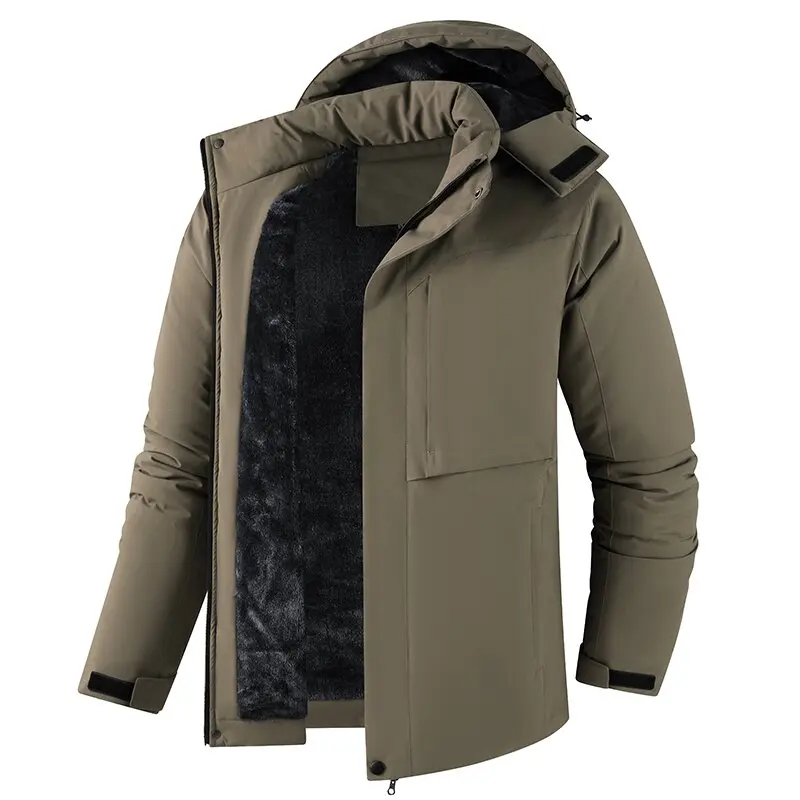 Winter New Fashionable Solid Color Waterproof and Plush Thick Warm Cotton Jacket Men's Loose Sports Plus Large Hooded Jacket