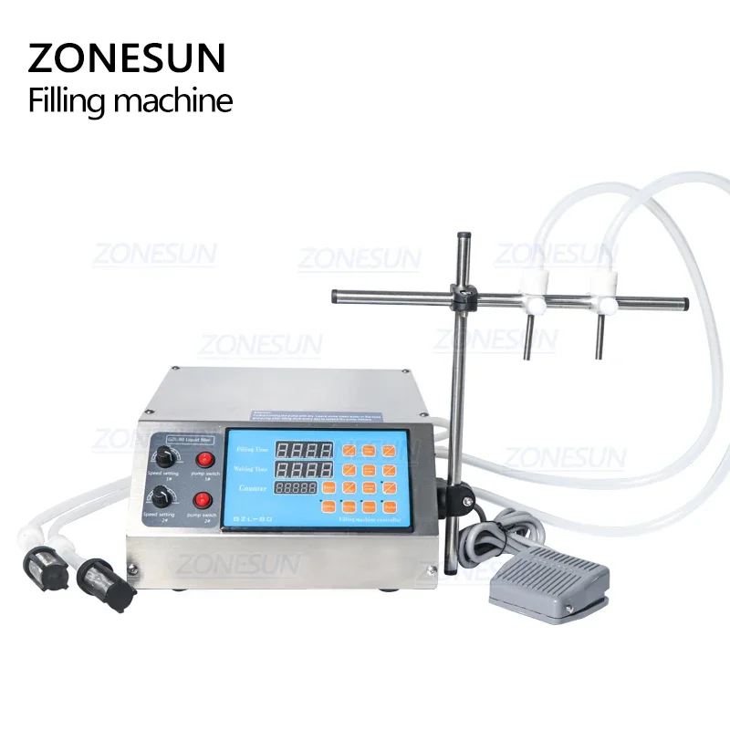 ZONESUN Gear Pump Bottle Water Filler Semi Automatic Liquid Vial Filling Machine for Juice Beverage Drink Oil Perfume 2.6l / min