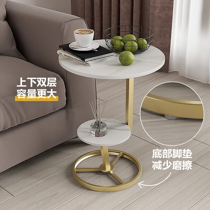 Light Luxury Stone Plate Corner Table Side Table Living Room Sofa Side Table Double Layer Small round Table BedsideCoffee Table