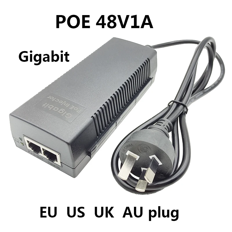 48V1A Gigabit PoE 48V 1A Injector 1000Mbps 48V Power Supply for CCTV Security IP Camera Phone POE Ethernet Adapter AP UK AU EU